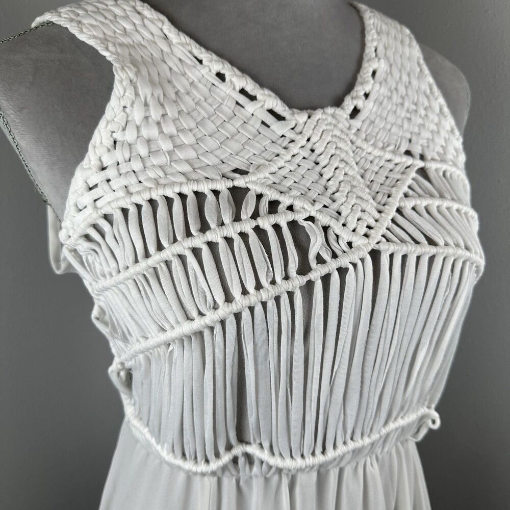 NWT Cupshe Knit Semi Sheer Cover-Up Maxi Dress Macrame White Vacation Beach